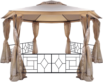 Cort Pavilion Bej 4x2.75 m tip Foisor cu Pereti Laterali tip Plasa Insecte pentru Petrecere Evenimente Curte sau Gradina 