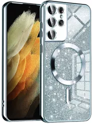 Husa pentru Samsung Galaxy S21 Ultra 5G - Techsuit Luxury Glitter MagSafe - Light Blue 
