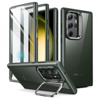 Husa pentru Samsung Galaxy S23 Ultra + Folie - ESR Shock Armor Kickstand - Clear Green 