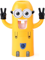 Set Dispenser Automat de Pasta de Dinti si Suport pentru Periute Minions - Montare Usoara pe Perete Fara Gaurire 
