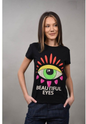 TRICOU EYES CU APLICATII STRASURI BRILLANTO Negru L-XL 