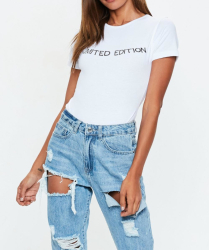 Body dama Limited cu maneca scurta bumbac alb M
