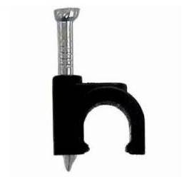 Cleme clips fixare cablu rotund plastic cu cui 6mm negru 100buc Well 