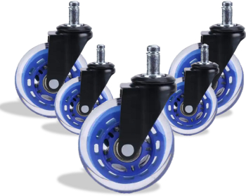 Set 5 roti premium PU tija 11mm pentru scaun de birou si gaming diametru 75 mm Albastru 
