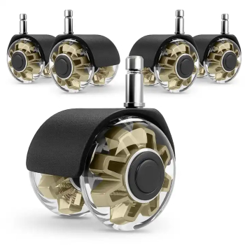 Set 5 roti premium PU tija 11mm pentru scaune de birou si gaming diametru 50 mm auriu 