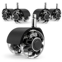 Set 5 roti premium PU tija 11mm pentru scaune de birou si gaming diametru 50 mm negru 