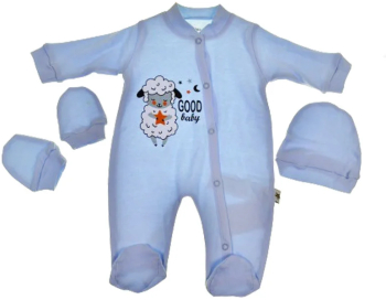Set 3 piese salopeta cu maneca lunga caciula si manusi Mini Junior SBMJ-4 Albastru 