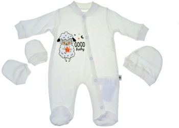 Set 3 piese salopeta cu maneca lunga caciula si manusi Mini Junior SBMJ-5 Crem 
