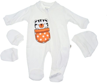 Set 3 piese salopeta cu maneca lunga caciula si manusi Mini Junior SBMJ-7 Crem 