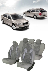 Huse scaune din piele si textil SKODA OCTAVIA II 2004-2013 LUXURY Gri 