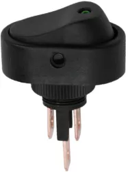 Interupator basculant 1 circuit 12V 20A OFF-ON LED verde cu retinere 2 pini 