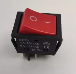 Intrerupator 4 poli 250V 30A 1 buton rosu ON-OFF cu retinere 21.7x28 mm KCD4 