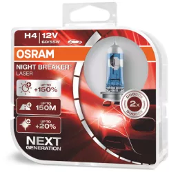 Set 2 becuri auto cu halogen Osram H4 12V 60/55W P43t Night Breaker Laser +150