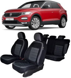 Set huse scaune dedicate VOLKSWAGEN T-ROC 2019-2021 Premium Bancheta fractionata si husa cotiera 