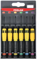 Set surubelnite precizie TORX T4 T5 T6 T7 T9 T10 din otel special calit aliaj nichel-crom-molibden cu maner Proline 10225 