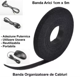VELCRO banda textila cu arici 1cm x 5m negru