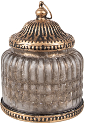 Candela cu led sticla gri metal maro 10x13 cm