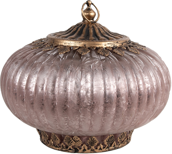 Candela cu led sticla roz metal cupru 17x14 cm 