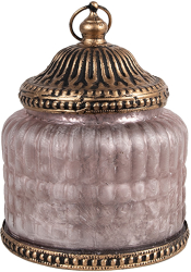 Candela cu led sticla roz metal maro 10x13 cm 