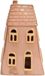 Casuta decorativa cu led portelan maro 10x6x16 cm 