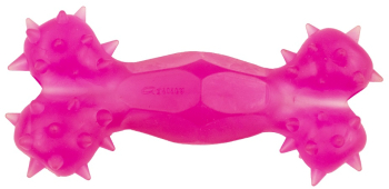 Jucarie din cauciuc eco pentru caini forma de Os cu Gaura 15 cm roz 