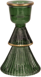 Set 2 sfesnice Craciun sticla verde aurie 6x10 cm 