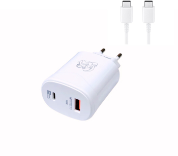 Incarcator universal cu doua intrati UCB C si USB A plus cablu USB C la USB C 1m alb
