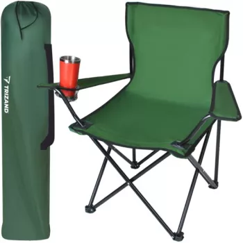 Scaun pliabil gradina camping pescuit verde cu suport pahar/sticla husa max 100 kg 80x44x80 cm Trizand 
