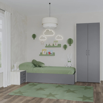Set dormitor haaus Malmo V18 Pat 200 x 90 cm Stejar Alb/Antracit 