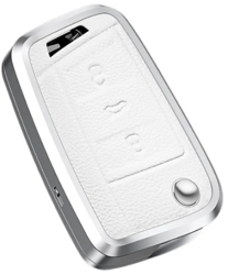 Husa aluminiu alb cu piele cheie briceag VW Golf 7 Tiguan 2 Seat Ateca Leon 2 Ibiza Skoda Octavia 3 A7 