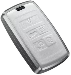 Husa aluminiu cu piele alb pentru cheie Land Rover Range Rover Sport Evoque Velar Discovery 5 Jaguar XE XF E-Pace F-Pace A9 A8 X8 XJ XFL 