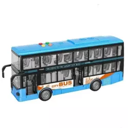 Autobuz supraetajat cu sunete lumini si functie usi deschise 28 cm albastru 