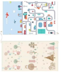 Covoras de Joaca pentru Copii Termic cu 2 Fete Flippy Model Vulpi si Pista de masini cu Spuma Impermeabil Antiderapant 200cm x 160cm x