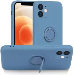 Husa protectie Flippy compatibila cu Apple iPhone 12 Liquid Silicone Ring cu suport rotativ Albastru deschis 