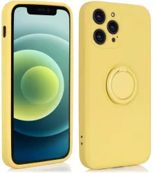 Husa protectie Flippy compatibila cu Apple iPhone 12 Liquid Silicone Ring cu suport rotativ Galben 
