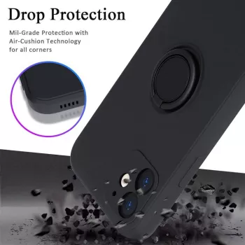 Husa protectie Flippy compatibila cu Apple iPhone 12 Mini Liquid Silicone Ring cu suport rotativ Negru 