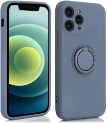 Husa protectie Flippy compatibila cu Apple iPhone 12 Pro Max Liquid Silicone Ring cu suport rotativ Albastru 
