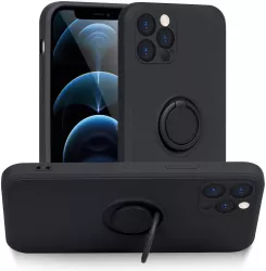 Husa protectie Flippy compatibila cu Apple iPhone 12 Pro Max Liquid Silicone Ring cu suport rotativ Negru 