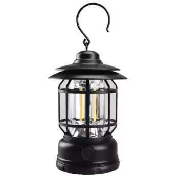 Lampa portabila camping Felinar Vintage cu carlig ABS Iluminare 21 COB LED Intensitate reglabila 5W Flippy Negru 