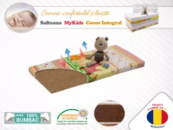 Saltea MyKids Fibra De Cocos Integral 120x60x10 Husa Bumbac Imprimat 