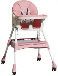 Scaun de masa pentru bebelusi si copii Flippy cu roti telescopic pliabil masuta reglabila suport picioare scaun invelis piele artificiala 