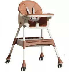 Scaun de Masa pentru Bebelusi si Copii Flippy cu Roti Telescopic Pliabil Masuta Reglabila Suport Picioare Scaun cu Invelis Piele 