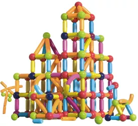 Set 100 Piese Magnetice de Constructie Flippy Magnetic Sticks Bastonase si Bile 3 Ani ABS Magnet 24 x 18.5 x 14 cm Multicolor 