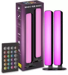 Set 2 Lampi de Birou Flippy RGB Colorat 28 LED Putere 5V Telecomanda cu 24 de Taste Cablu USB Negru 25.5x4x3.5cm 