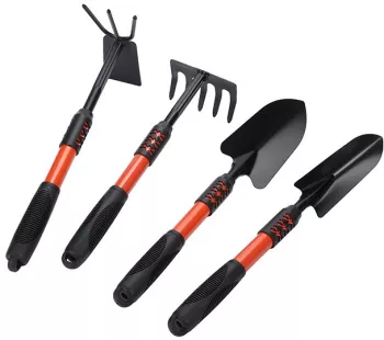 Set 4 Unelte de Gradina Flippy Maner extensibil pentru Plantare Prelucrare Sol si Ingrijire Plante Material otel carbon negru 