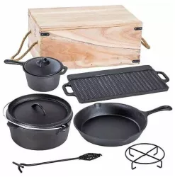 Set pentru gatit cu ceaun gratar tigaie oala fonta 6 piese Perfect Home 