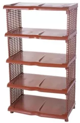 Suport depozitat incaltaminte 5 polite plastic ratan maro 48x30.5x86 cm 