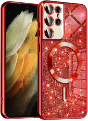 Husa pentru Samsung Galaxy S21 Ultra 5G - Techsuit Luxury Glitter MagSafe - Red 