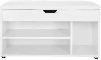 Banca depozitare incaltaminte pantofar pentru hol Vasagle pal 3 rafturi alb 80x30x44 cm 