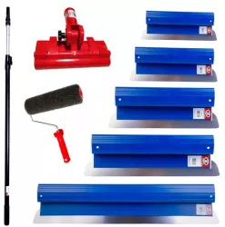 Set 5 gletiere profesionale inox 25 40 60 80 100 cm suport maner telescopic 1.2-2.2 m rola gletuit Ergolite 